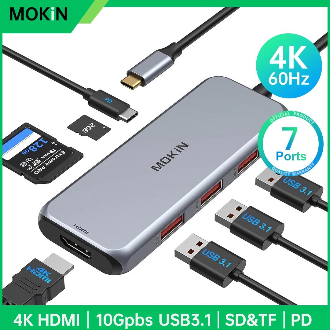 MOKiN ŷ ̼ , USB C-4K 60Hz HDMI Ʈ ÷, CŸ , 5Gbps USB3.0, SD/TF ī, ƺ   PD100W